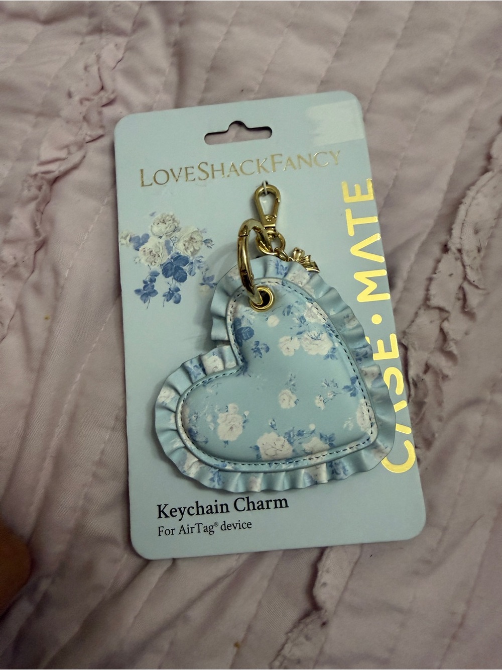 case-mate Blue Floral Heart Keychain Charm with Gold Hardware